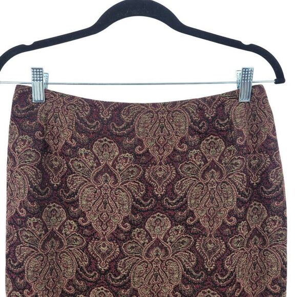 Vintage 8P Petite Womens Tapestry Skirt Set Burgundy Gold Medallion Jacquard - Picture 16 of 16